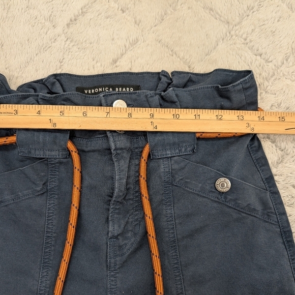 Veronica Beard Pants Womens 26 Blue Navy Karter Belted Paperbag Straight Leg - Picture 3 of 11